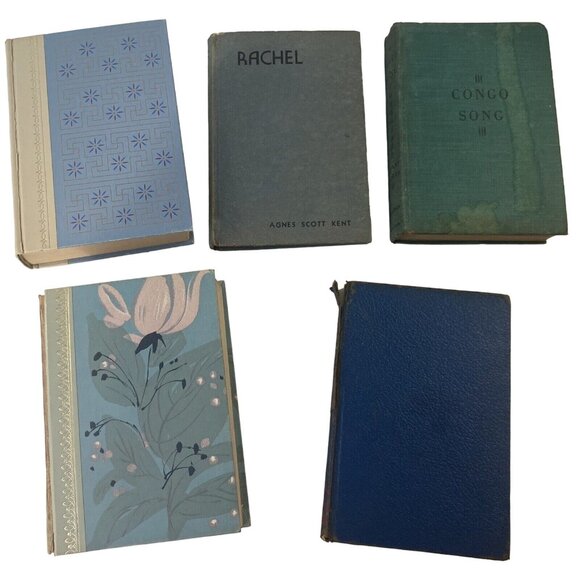 5 Vintage BLUE Books Primitive Rustic Farm Home Decor Staging Prop Library Lot - Picture 2 of 8